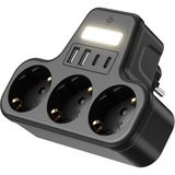 LED Gece Işıklı 3680 W Priz Adaptörü – 3’lü Akım Korumalı Priz + 2 USB ve 2 Type-C Girişli, Kablosuz Duvar Tipi Çoklu Şarj Adaptörü, Kısa Devre Koruma, Kompakt Tasarım