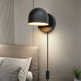 LED iç mekan duvar lambası, şalterli ve fişli, modern duvar lambaları, 350° döndürülebilir, duvar aydınlatması, İskandinav minimalist, oturma odası, yatak odası, komodin, koridor için (siyah, doğal