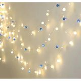 LED Işık Zinciri, 200cm Pilli Dekoratif Aydınlatma, 60 LED Mavi ve Beyaz İnci Toplar, Yatak Odası Süsleme