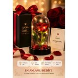 Led Işıklı Cam Fanus Solmayan Gül Sevgiliye Romantik Özel Gün Hediyesi Dekoratif Gece Lambası