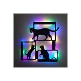 Led Işıklı Çerçeveli Kediler Dekoratif Tablo Balkon Duvar Dekorlu Gece Lambası Çok Renkli 40 cm