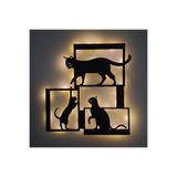 Led Işıklı Çerçeveli Kediler Dekoratif Tablo Balkon Duvar Dekorlu Gece Lambası Sarı 40 cm