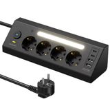 LED Işıklı Çoklu Priz Şarj İstasyonu, 2 Adet USB, 2 Adet Type-C Girişi, 4 Adet Priz Girişi, Hızlı Telefon Şarjı, 1.8 Metre Kablo Uzunluğu, Masaüstü ve Gece Lambası Kullanımlı, Akım Korumalı Çoklu Priz