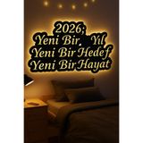 Led Işıklı Dekoratif 2026 Yeni Yıl Duvar Tablosu Yılbaşı Hediyesi Sarı 90 cm