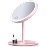 LED Işıklı Dokunmatik Makyaj Aynası, Pembe, 3 Kademeli Işık Ayarlı, USB Şarjlı, 17.5x27 cm