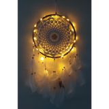 Led Işıklı Düş Kapanı Dreamcatcher Beyaz Kuş Tüyü Rüya Kapanı Duvar Süsü Elişi