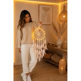 Led Işıklı Düş Kapanı Pudra Beyaz Tüylü Bohem Duvar Süsü 22 Cm El Yapımı Dream Catcher Deniz Kabuklu