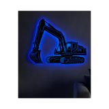 Led Işıklı Ekskavatör İnşaat Temalı İş Makinesi Tablosu Dekoratif Duvar Dekoru Mavi 95 x 75