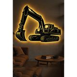 Led Işıklı Ekskavatör İnşaat Temalı İş Makinesi Tablosu Dekoratif Duvar Dekoru Sarı 60 x 47