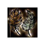 Led Işıklı Epoksili Ahşap Yaprak Tablo Dekoratif Duvar Dekorlu Gece Lambası Sarı 45 x 22
