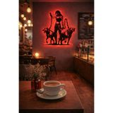 Led Işıklı Güçlü Zincirli Kadın ve Kurt Köpek Figürlü Tablo Dekoratif Gece Lambası Kırmızı 80 cm