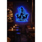 Led Işıklı Güçlü Zincirli Kadın ve Kurt Köpek Figürlü Tablo Dekoratif Gece Lambası Mavi 60 cm
