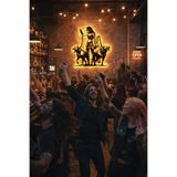 Led Işıklı Güçlü Zincirli Kadın ve Kurt Köpek Figürlü Tablo Dekoratif Gece Lambası Sarı 60 cm
