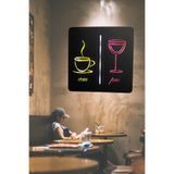 Led Işıklı Kadeh Fincan Temalı Dekoratif Tablo Duvar Dekoru Mutfak Ve Cafe Duvar Dekorasyonu Kırmızı 40 cm