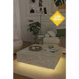 LED Işıklı Kullanışlı Uçan Kare Salon Orta Sehpa Yeni Nesil Modern Küp Sehpa Traverten Mermer Desen