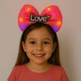Led Işıklı Love Yazılı Fuşya Fiyonk Taç – Kız Çuk Parti Tacı