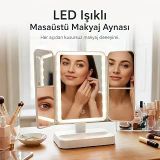 LED Işıklı Makyaj Aynası – Ayarlanabilir Açılı Standlı, Çıkarılabilir Masaüstü Kozmetik Ayna, Dokunmatik Kontrol, 2X 3X Büyütmeli, USB Şarjlı, Katlanabilir – Beyaz