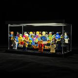 LED Işıklı Minifigür Vitrin - Şeffaf Toz Geçirmez Akrilik Teşhir Kutusu Depolama - Çıkarılabilir ve Serbestçe Monte Edilmiş Tuğla Taban (Şeffaf Akrilik)