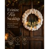 LED Işıklı Pamuk Ponpon Kapı Süsü – El Yapımı Kış & Yılbaşı Dekoru – 30 cm İç Çap NGAH027