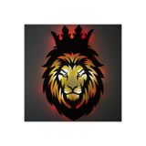 Led Işıklı Portre Aslan Figürlü Tablo Duvar Dekorlu Gece Lambası Kırmızı 90 cm