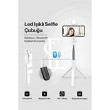Led Işıklı Selfie Çubuğu Bluetooth Kumandalı Kablosuz Tripot Selfie Monopod Selfie Stick (Beyaz) ( Lisinya)