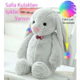 LED IŞIKLI, Uyku Arkadaşı Uzun Kulak Bunny Peluş Tavşan 65cm Gri