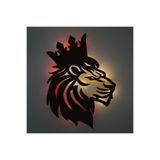 Led Işıklı Yan Portre Aslan Figürlü Tablo Duvar Dekorlu Gece Lambası Kırmızı 65 x 49