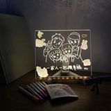 LED Işıklı Yazı ve Çizim Panosu, Silinebilir Fosforlu Kalemli, Işıklı Not Tahtası - 20x20 cm