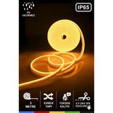 Led Level 12 Volt 3 Metre Gün Işığı Amber Neon Şerit LED Esnek Silikonlu+Adaptör +Anahtarlı - Altın
