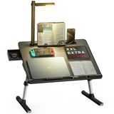 LED Masa Işıklı Dizüstü Bilgisayar Yatak Tepsisi Masası, SAIJI Ayarlanabilir Dizüstü Bilgisayar Standı, XXL PVC Deri Katlanabilir Masa, Kitap Standlı, Bilek Dayanağı, Ekstra Bacak Odası (Siyah)