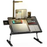 LED Masa Işıklı Dizüstü Bilgisayar Yatak Tepsisi Masası, SAIJI Ayarlanabilir Dizüstü Bilgisayar Standı, XXL PVC Deri Katlanabilir Masa, Kitap Standlı, Bilek Dayanağı, Ekstra Bacak Odası (Siyah)