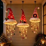 LED Noel Şapkası Asılı Işıklar, Asılı Süsler ve Peri Işıkları ile Işıklı Noel Baba Şapkası, Ön Sundurma, Kapı, Ağaç, Tatil Partisi Malzemeleri için Şenlikli Noel Dekoru, 3'lü Set