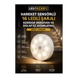 LED PAZARI Hareket Sensörlü 16 Ledli Şarjlı Koridor Merdiven ve Dolap İçi Aydınlatma Beyaz-Günışığı Type-C
