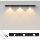 LED Sensörlü Şarjlı Dekoratif Lambası Mutfak-Gece Mıknatıslı 3 Farklı Işık Renk 40CM Siyah Şerit LED
