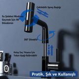 LED Sıcaklık Göstergeli 3 Fonksiyonlu Şelale Musluk Çekilebilir Başlık 360° Mutfak Banyo Bataryası - Siyah