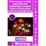 #Led Şık Dekoratif Aydınlatma 2 Metre 10 Led Pilli 2 Kademeli Parlak Top Led Yılbaşı Ağacı Süsü