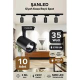 Led Siyah Kasa Beyaz Işık 35W Raylı Spot / 10 Adet 3 Metre Ray