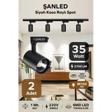 Led Siyah Kasa Beyaz Işık 35W Raylı Spot / 2 Adet 1 Metre Ray