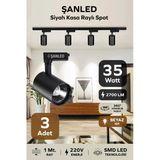 Led Siyah Kasa Beyaz Işık 35W Raylı Spot / 3 Adet 1 Metre Ray