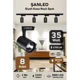Led Siyah Kasa Beyaz Işık 35W Raylı Spot / 8 Adet 2 Metre Ray