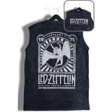LED Zeppelin 1975 Sırt Baskılı Yıkamalı Kolsuz Tişört,unisex Rock Band Temalı Sıfır Kol Retro Atlet - Siyah