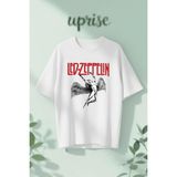 LED Zeppelin Baskılı Pamuklu Oversize T-Shirt - Beyaz