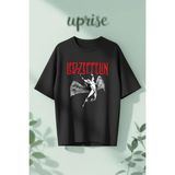 LED Zeppelin Baskılı Pamuklu Oversize T-Shirt - Siyah - XL