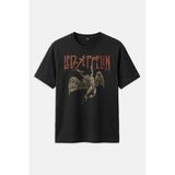 LED Zeppelin Falling Angel Rock Music Baskılı Tişört Unisex T-Shirt - Siyah - XL