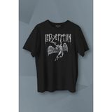 LED Zeppelin Falling Angel Rock Music Baskılı Tişört Unisex T-Shirt - Siyah