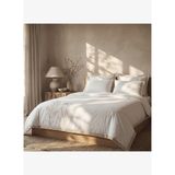 Leda Çift Kişilik Nevresim Takımı %100 Organik Pamuk Keten Nakışlı Krem 200x220 Cm
