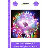 #Ledaydınlatma Dekoratif Pilli Renkli Animasyonlu Işık Süsleme 3M 20 Led Rgb 2 Kademeli Şeffaf Kablo