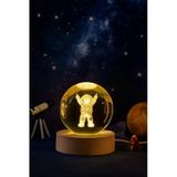 Ledli Usb'li Ahşap Standlı Astronot Küre Temalı Kristal Küre Gün Işığı 3D Oda Masa Ve Gece Lambası