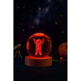 Ledli Usb'li Ahşap Standlı Astronot Temalı Kristal Küre Renkli Rgb Led 3D Oda Masa Ve Gece Lambası