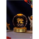 Ledli Usb'li Ahşap Standlı Canım Aşkım Yazılı Sevgili Çiftler I Love You Forever Kristal Küre Lamba